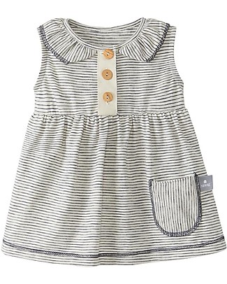 Snug Sleeveless Dress with Collar - Navy Stripes - 100% Cotton Dresses_