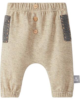 Snug Stretchy Pants - Sand - Organic Cotton - eith Wooden Buttons Trousers