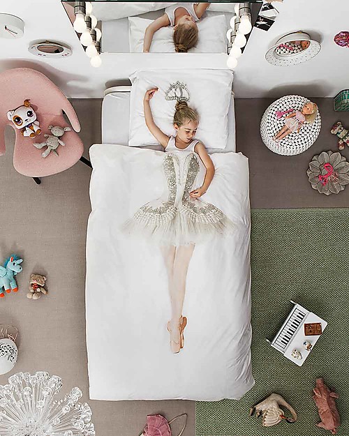 Snurk Bedding Set Duvet Cover and Pillowcase, Ballerina - Single Bed 140 x 200/220 cm - 100% Cotton Duvet Sets