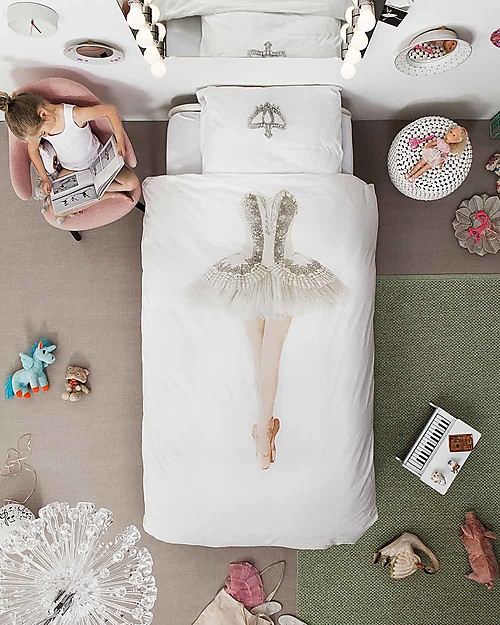 Snurk Bedding Set Duvet Cover and Pillowcase, Ballerina - Single Bed 140 x 200/220 cm - 100% Cotton Duvet Sets