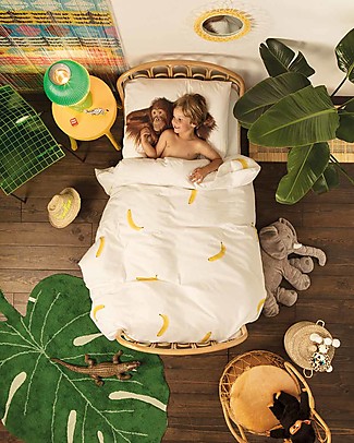 Snurk Bedding Set Duvet Cover and Pillowcase, Banana Monkey - Single Bed 140 x 200/220 cm - 100% Cotton Duvet Sets