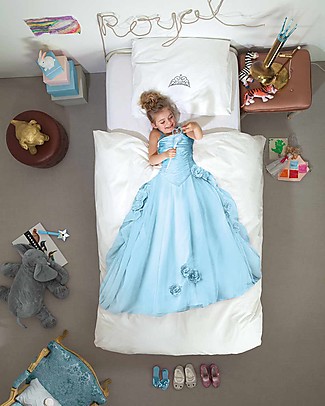 Snurk Bedding Set Duvet Cover and Pillowcase, Blue Princess - Single Bed 140 x 200/220 cm - 100% Cotton Duvet Sets