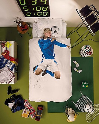 Snurk Bedding Set Duvet Cover and Pillowcase, Blue Soccer - Single Bed 155 x 220/240 cm - 100% Cotton Duvet Sets