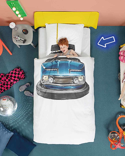 Snurk Bedding Set Duvet Cover and Pillowcase, Bumper Car - Single Bed 140 x 200/220 cm - 100% Cotton Duvet Sets