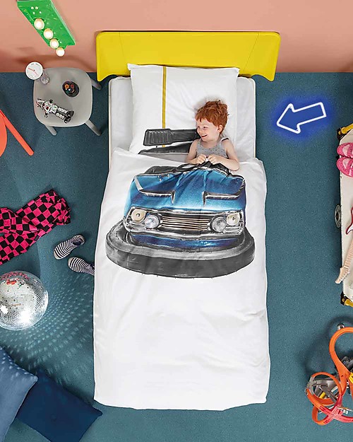 Snurk Bedding Set Duvet Cover and Pillowcase, Bumper Car - Single Bed 140 x 200/220 cm - 100% Cotton Duvet Sets