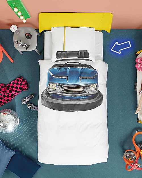 Snurk Bedding Set Duvet Cover and Pillowcase, Bumper Car - Single Bed 140 x 200/220 cm - 100% Cotton Duvet Sets