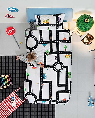 Snurk Bedding Set Duvet Cover and Pillowcase, Clay Traffic - Single Bed 140 x 200/220 cm - 100% Cotton Duvet Sets