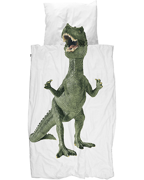 Snurk Bedding Set Duvet Cover and Pillowcase, Dino - Single Bed 140 x 200/220 cm - 100% Cotton Duvet Sets