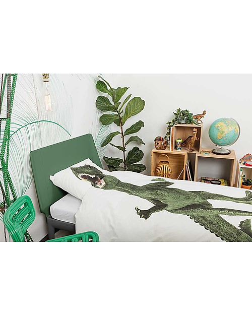 Snurk Bedding Set Duvet Cover and Pillowcase, Dino - Single Bed 140 x 200/220 cm - 100% Cotton Duvet Sets
