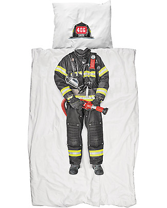 Snurk Bedding Set Duvet Cover and Pillowcase, Firefighter - Single Bed 140 x 200/220 cm - 100% Cotton Duvet Sets