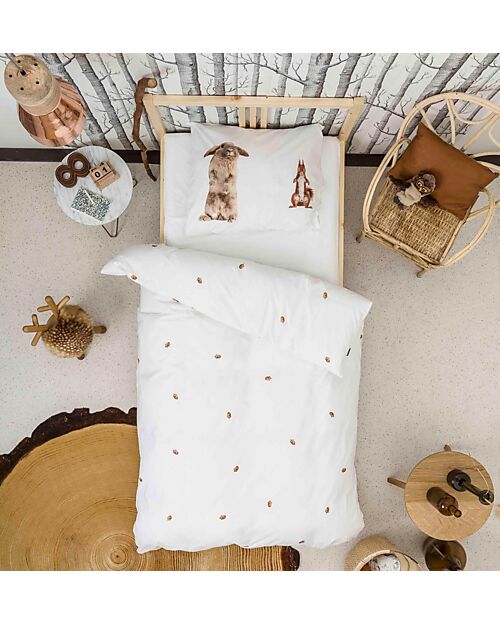 Snurk Bedding Set Duvet Cover and Pillowcase - Furry Friends - Queen Bed 200 x 200/240 cm - 100% Cotton Duvet Sets