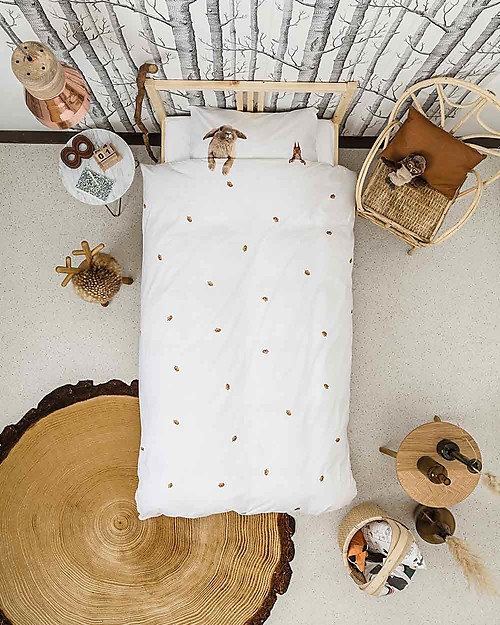 Snurk Bedding Set Duvet Cover and Pillowcase, Furry Friends - Single Bed 140 x 200/220 cm - 100% Cotton Duvet Sets
