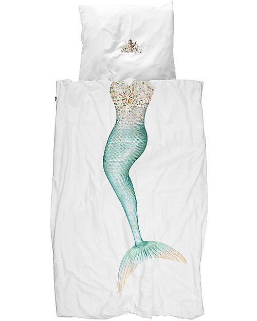 Snurk Bedding Set Duvet Cover and Pillowcase, Mermaid - Single Bed 140 x 200/220 cm - 100% Cotton Duvet Sets