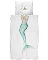 Snurk Bedding Set Duvet Cover and Pillowcase, Mermaid - Single Bed 140 x 200/220 cm - 100% Cotton Duvet Sets