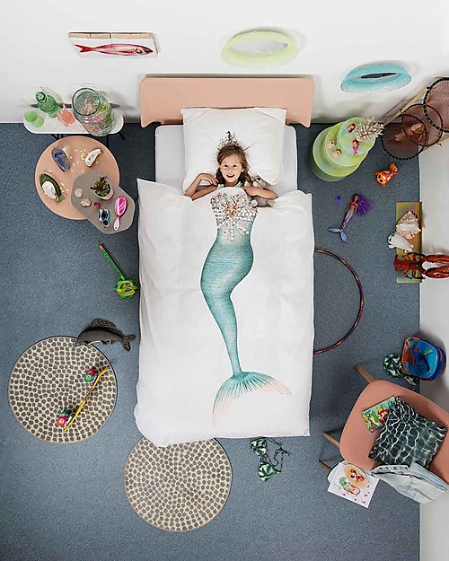 Snurk Bedding Set Duvet Cover and Pillowcase, Mermaid - Single Bed 140 x 200/220 cm - 100% Cotton Duvet Sets