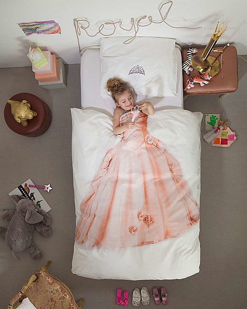Snurk Bedding Set Duvet Cover and Pillowcase, Pink Princess - Single Bed 140 x 200/220 cm - 100% Cotton Duvet Sets