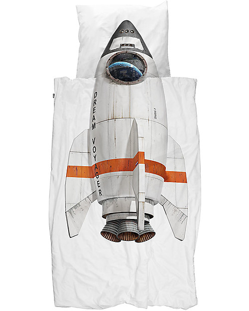 Snurk Bedding Set Duvet Cover and Pillowcase, Rocket - Single Bed 140 x 200/220 cm - 100% Cotton Duvet Sets