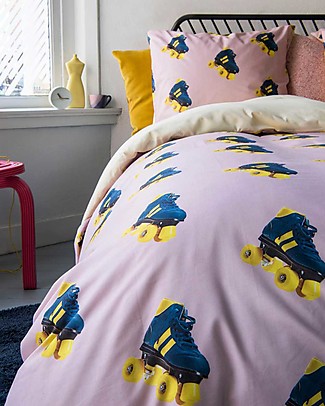 Snurk Bedding Set Duvet Cover and Pillowcase, Rollerskate- Single Bed 140 x 200/220 cm - 100% Cotton Blankets