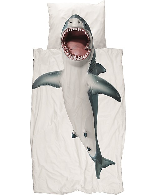 Snurk Bedding Set Duvet Cover and Pillowcase, Shark - Single Bed 140 x 200/220 cm - 100% Cotton Duvet Sets