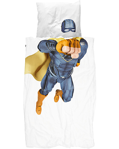 Snurk Bedding Set Duvet Cover and Pillowcase, Superhero - Single Bed 140 x 200/220 cm - 100% Cotton Duvet Sets