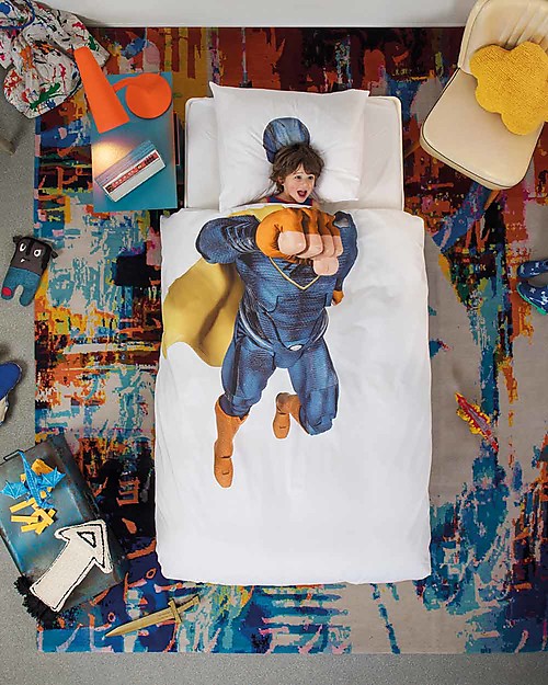 Snurk Bedding Set Duvet Cover and Pillowcase, Superhero - Single Bed 140 x 200/220 cm - 100% Cotton Duvet Sets