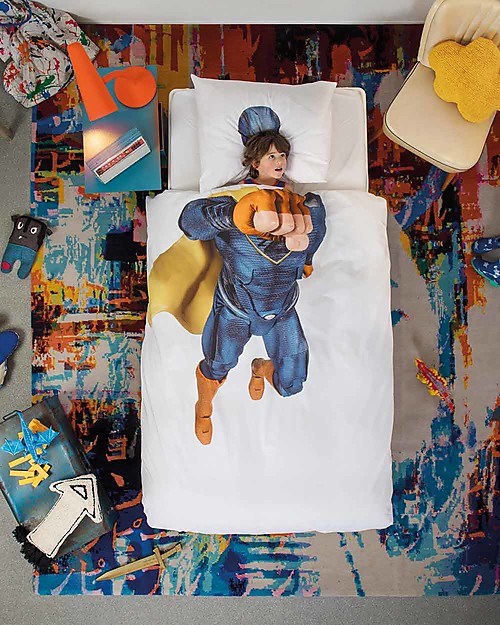 Snurk Bedding Set Duvet Cover and Pillowcase, Superhero - Single Bed 140 x 200/220 cm - 100% Cotton Duvet Sets