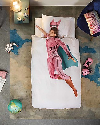 Snurk Bedding Set Duvet Cover and Pillowcase, Superheroine - Single Bed 140 x 200/220 cm - 100% Cotton null