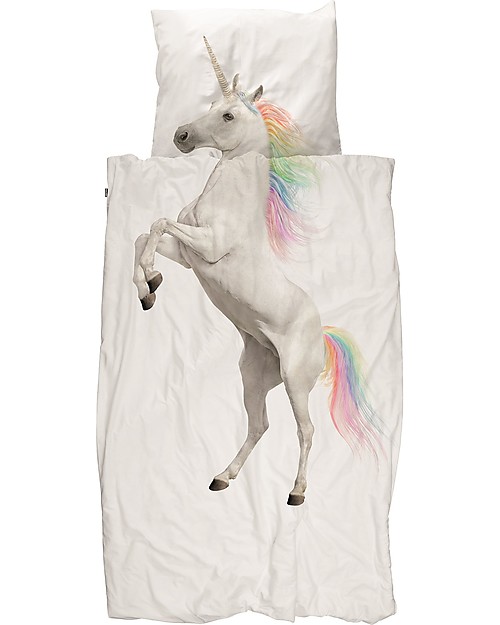 Snurk Bedding Set Duvet Cover and Pillowcase, Unicorn - Single Bed 140 x 200/220 cm - 100% Cotton Duvet Sets