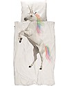 Snurk Bedding Set Duvet Cover and Pillowcase, Unicorn - Single Bed 140 x 200/220 cm - 100% Cotton Duvet Sets