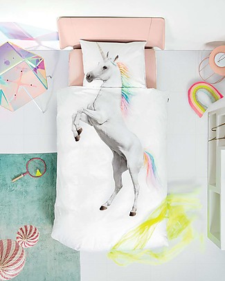 Snurk Bedding Set Duvet Cover and Pillowcase, Unicorn - Single Bed 140 x 200/220 cm - 100% Cotton Duvet Sets