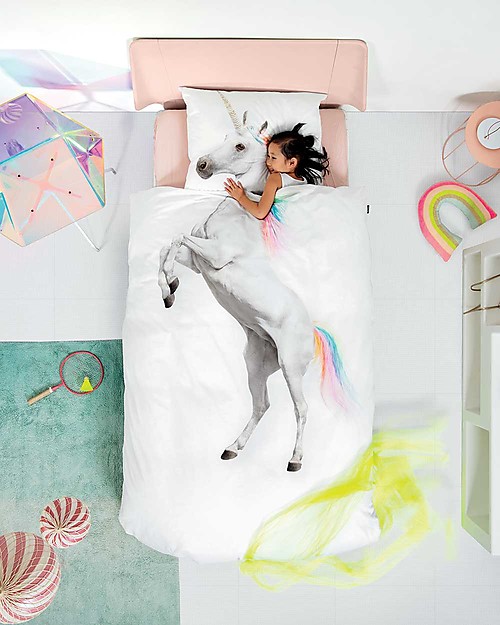 Snurk Bedding Set Duvet Cover and Pillowcase, Unicorn Single Bed