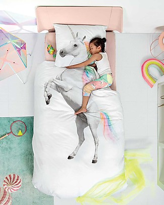 Snurk Bedding Set Duvet Cover and Pillowcase, Unicorn - Single Bed 140 x 200/220 cm - 100% Cotton Duvet Sets