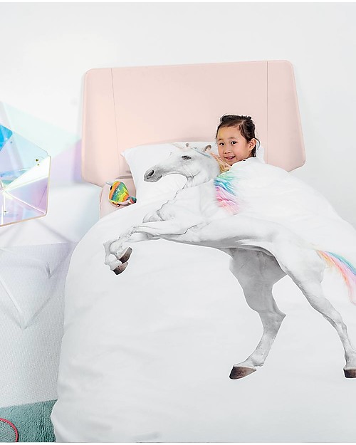 Snurk Bedding Set Duvet Cover and Pillowcase, Unicorn - Single Bed 140 x 200/220 cm - 100% Cotton Duvet Sets