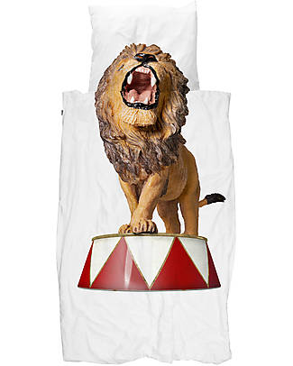 Snurk Duvet Cover and Pillowcase Set - Lion - Single Bed 140 x 200/220 cm - 100% Cotton Duvet Sets