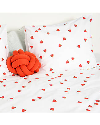 Cot Duvet Cover and Pillowcase Set 100 x 135 cm 100% COTTON white & red heart 