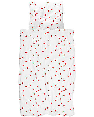 Snurk Duvet Cover and Pillowcase Set - Strawberries - Single Bed 140 x 200/220 cm - 100% Cotton Duvet Sets