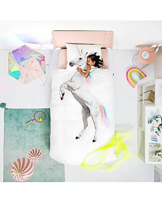 Snurk Duvet Cover and Pillowcase Set - Unicorn - Queen Size Bed 200 x 220/240 cm - 100% Bio Cotton Duvet Sets