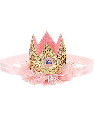 Souza! Birthday Crown - Gold and Pink Ruffle - with Elastic Dressing Up & Role Play