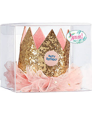 Souza! Birthday Crown - Gold and Pink Ruffle - with Elastic Dressing Up & Role Play