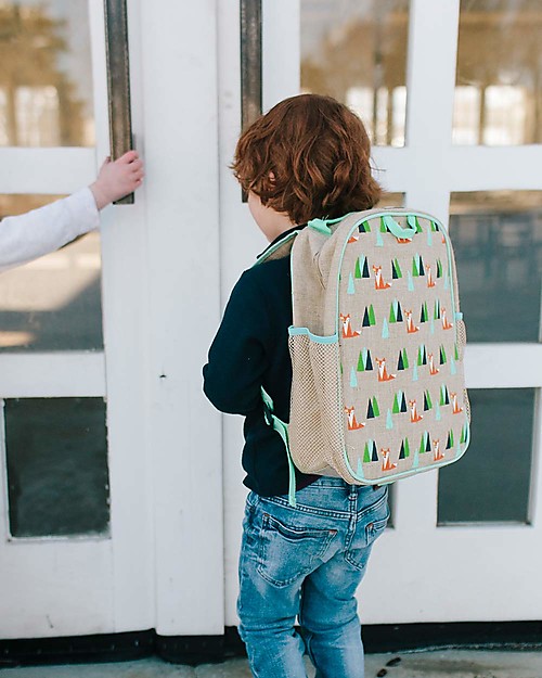 SoYoung Raw Linen Grade School Backpack Olive Fox Machine