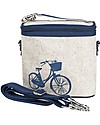 SoYoung Small Raw Linen Cooler Bag, Blue Bicycle - Insulated, machine washable! Kindergarten Backpacks