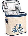 SoYoung Small Raw Linen Cooler Bag, Blue Bicycle - Insulated, machine washable! Kindergarten Backpacks
