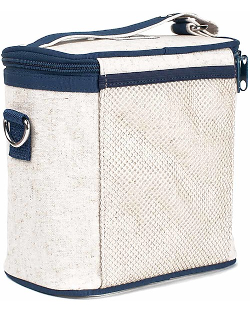 SoYoung Small Raw Linen Cooler Bag, Blue Bicycle - Insulated, machine washable! Kindergarten Backpacks