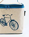 SoYoung Small Raw Linen Cooler Bag, Blue Bicycle - Insulated, machine washable! Kindergarten Backpacks
