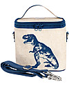 SoYoung Small Raw Linen Cooler Bag, Blue Dino - Insulated, machine washable! Kindergarten Backpacks
