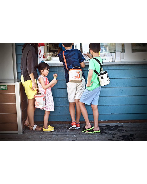 SoYoung Small Raw Linen Cooler Bag, Blue Dino - Insulated, machine washable! Kindergarten Backpacks