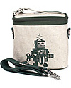SoYoung Small Raw Linen Cooler Bag, Grey Robot - Insulated, machine washable! Kindergarten Backpacks