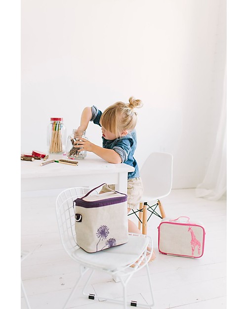 SoYoung Small Raw Linen Cooler Bag, Grey Robot - Insulated, machine washable! Kindergarten Backpacks