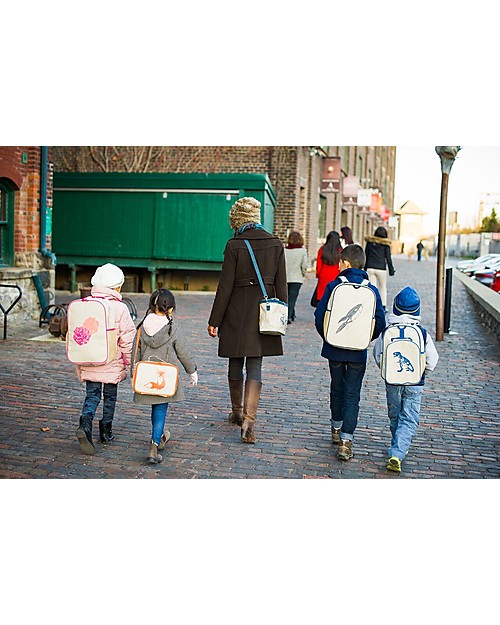 SoYoung Small Raw Linen Cooler Bag, Grey Robot - Insulated, machine washable! Kindergarten Backpacks