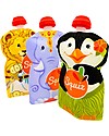 Squiz Set of 3 Eco-friendly Reusable Food Pouches - Elephant, Lion & Penguin - 130 ml Food Containers